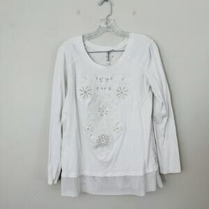 Monoreno White Floral Embroidered Long Sleeve Blouse Women’s Size L